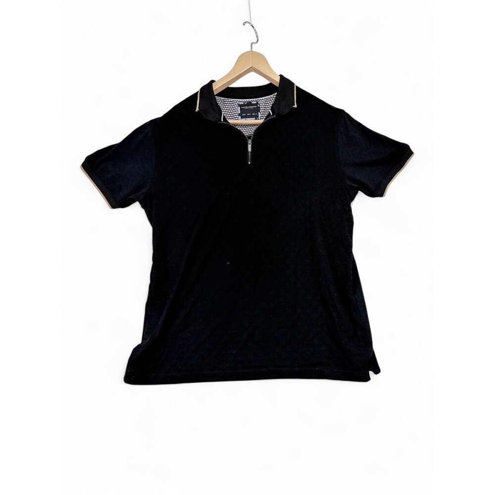 Denim & Flowers Men's Zip Polo Shirt L Black Textured